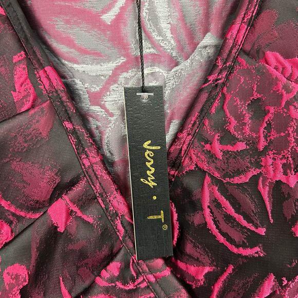 NWT Jerry T Black & Fuschia Pink Floral Print Button Front Jacket Womens Large - Picture 6 of 7